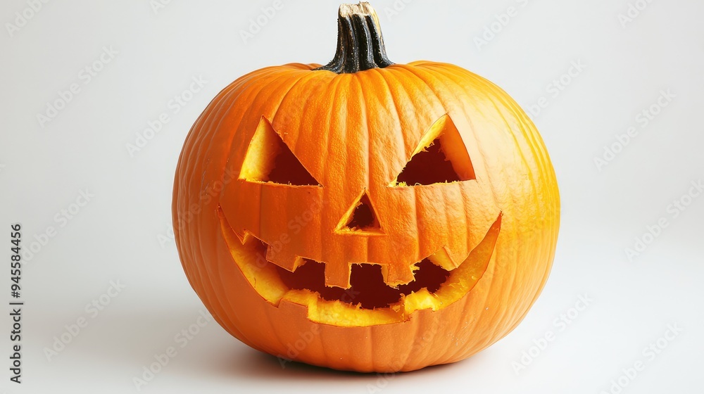 A Halloween pumpkin with a carved spooky face, set against a clean white background. A Halloween pumpkin with a carved spooky face, set against a clean white background.