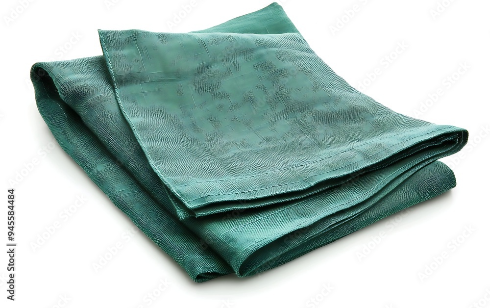Green napkin isolated on white background. Top view. Flat lay. Green napkin isolated on white background. Top view. Flat lay.