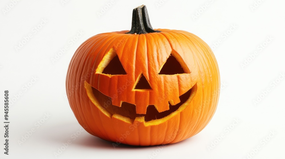 Halloween pumpkin with an eerie smile, isolated on a crisp white background. Halloween pumpkin with an eerie smile, isolated on a crisp white background.
