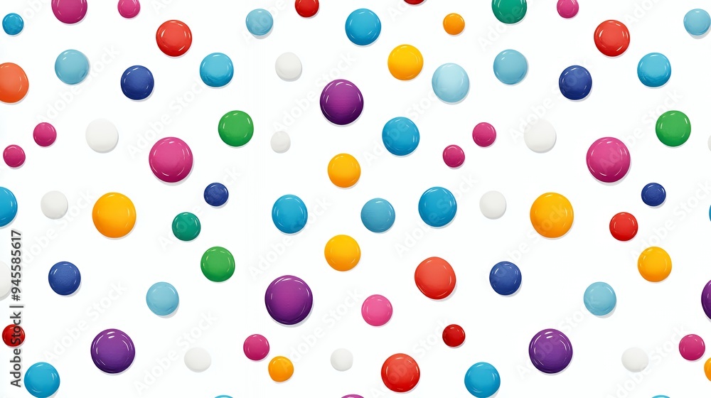 Fototapeta premium A colorful pattern of various-sized dots on a white background.