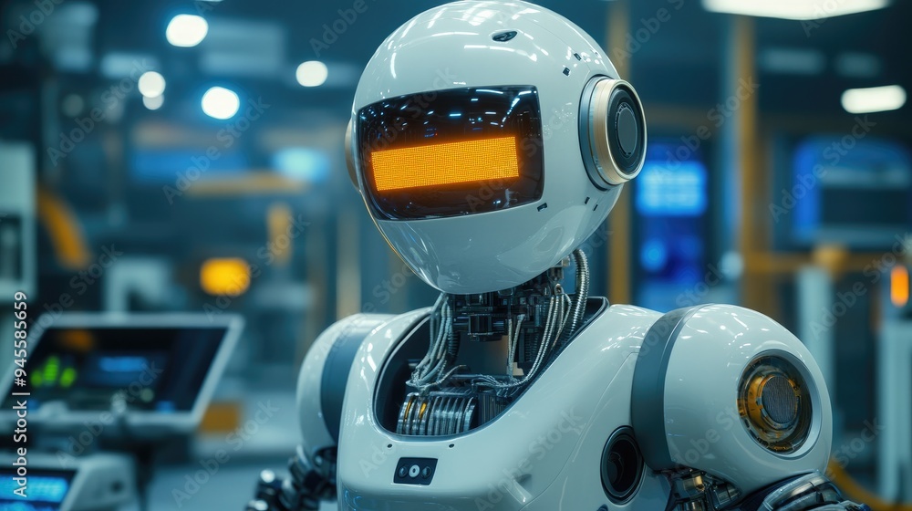 Robot performing a task in a smart factory, showcasing industrial automation Robot performing a task in a smart factory, showcasing industrial automation