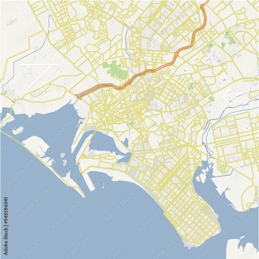 Obraz premium Road map of Karachi in Pakistan. Contains layered vector with roads water, parks, etc.