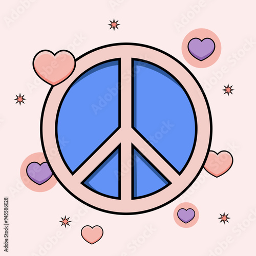 Vector peace symbol illustration with hearts