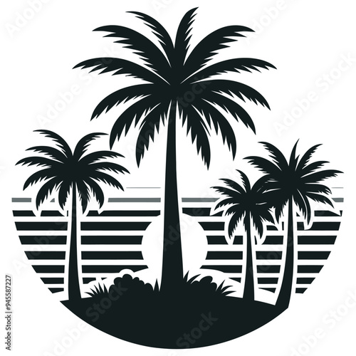 Palm trees silhouette vector illustration black and white perfect for tropical wall art decor