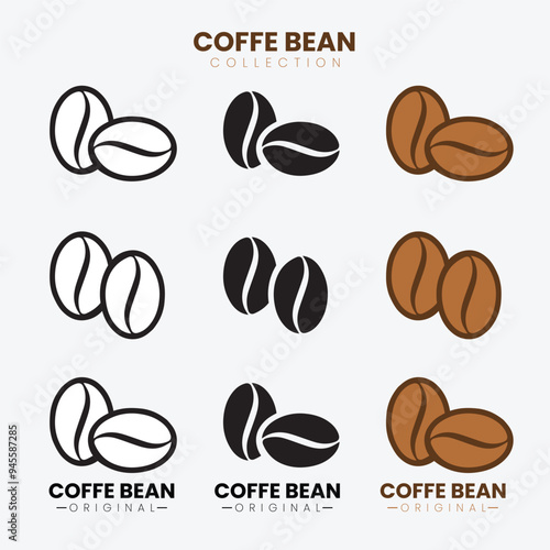 Roasted coffee bean outline and filled icon set. Line coffee grain symbol. logo coffee bean original
