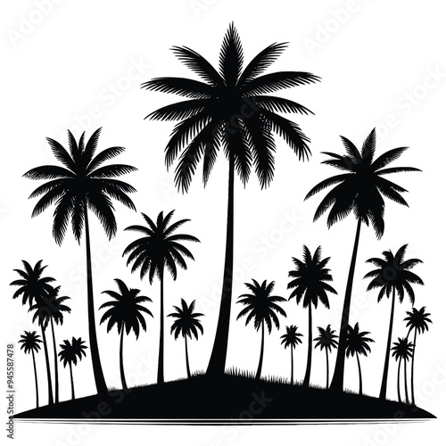 Palm trees silhouette vector illustration black and white, tropical island, ideal for decor