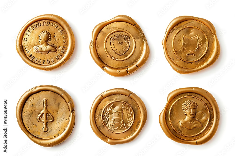 A group of gold coins isolated on white background. A group of gold coins isolated on white background.