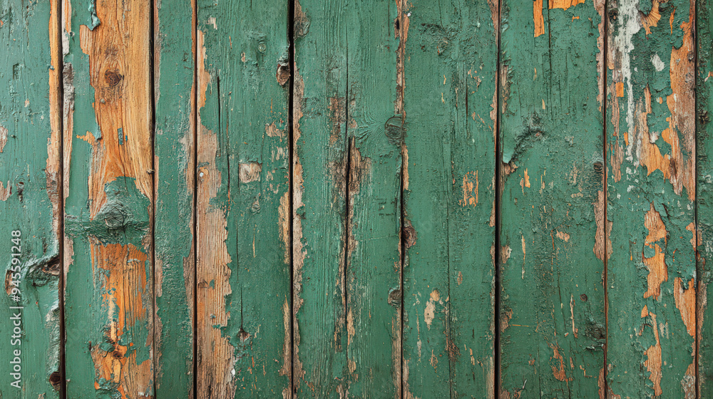 A close-up view of weathered wooden planks with peeling green paint, revealing rustic textures and patterns. Perfect for background use. A close-up view of weathered wooden planks with peeling green paint, revealing rustic textures and patterns. Perfect for background use.