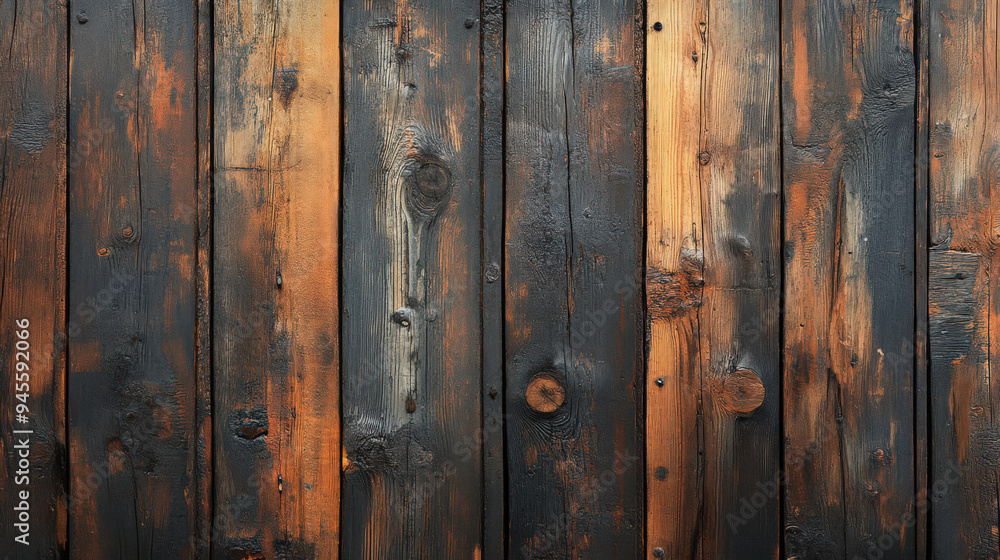 Close-up of rustic wooden planks with varied shades of brown and black, creating a vintage, weathered texture perfect for backgrounds and design projects. Close-up of rustic wooden planks with varied shades of brown and black, creating a vintage, weathered texture perfect for backgrounds and design projects.