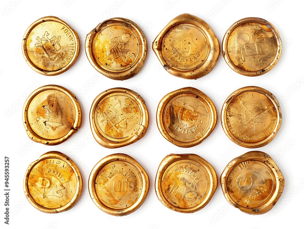 A group of gold coins isolated on white background. A group of gold coins isolated on white background.