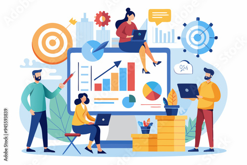 Strategic planning, plan to overcome difficulty or obstacle to reach goal or target, team brainstorm or competitor analysis, business success concept, business team planning for success tactic chart.

