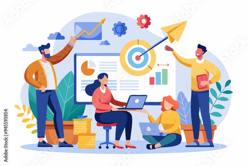 Strategic planning, plan to overcome difficulty or obstacle to reach goal or target, team brainstorm or competitor analysis, business success concept, business team planning for success tactic chart.
