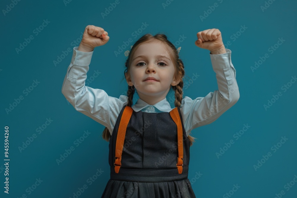 A young girl jumping and spreading her arms wide, conveying happiness and excitement A young girl jumping and spreading her arms wide, conveying happiness and excitement