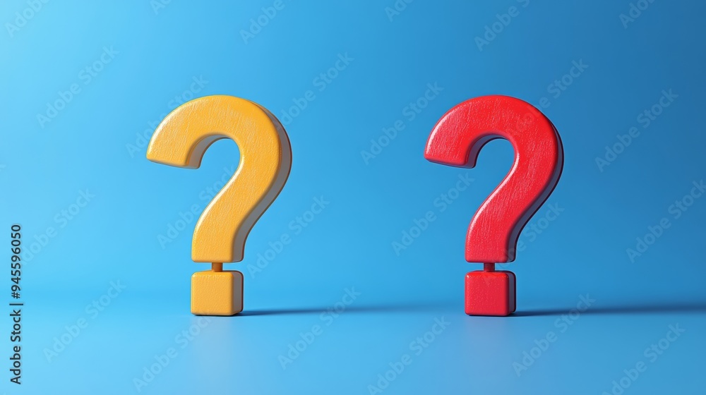 The red and yellow colors of the question marks create a sense of contrast The red and yellow colors of the question marks create a sense of contrast