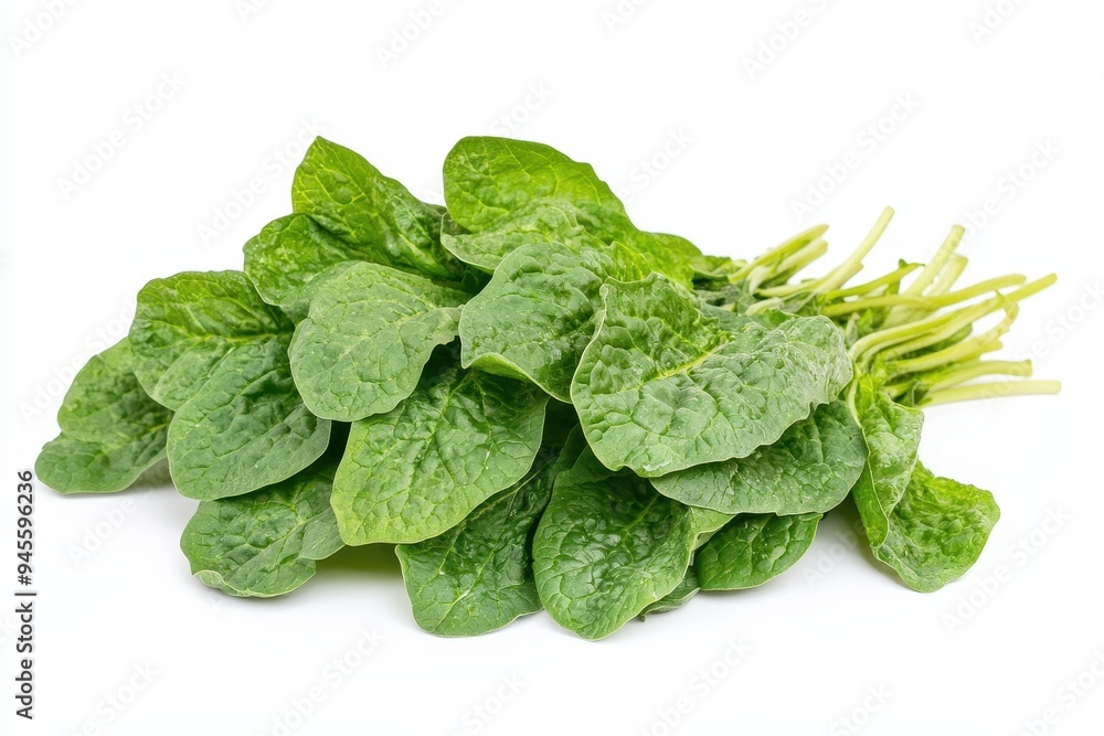 A bunch of fresh spinach leaves arranged neatly. A bunch of fresh spinach leaves arranged neatly.