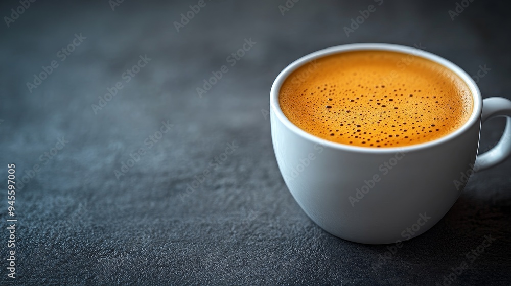 A white coffee cup with a brown liquid in it A white coffee cup with a brown liquid in it