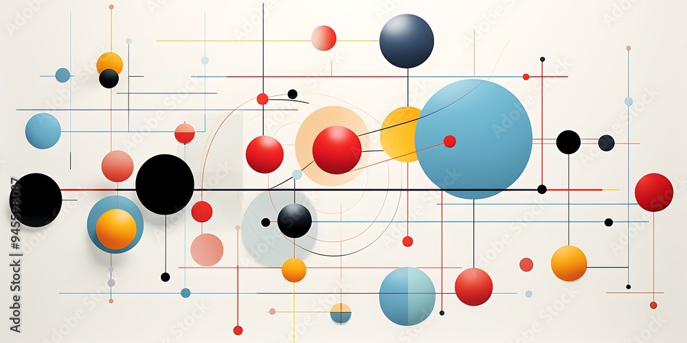 A poster with bold geometric shapes and lines in blue, red, yellow, and orange colors,The background is white to highlight these forms. A poster with bold geometric shapes and lines in blue, red, yellow, and orange colors,The background is white to highlight these forms.