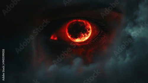 Wallpaper Mural Blood moon reflecting in the eyes of a vampire as they prepare to strike, with fog rolling in. Torontodigital.ca