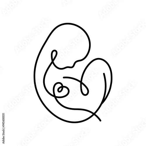 Baby Fetus silhouette line art. Birth announcement. Embryo with heart. Motherhood. Pregnancy. Vector.