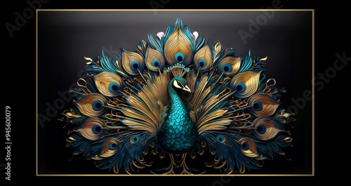 Pfau Abbildung strukturiert luxuriös vergoldet im Wandkunst Design