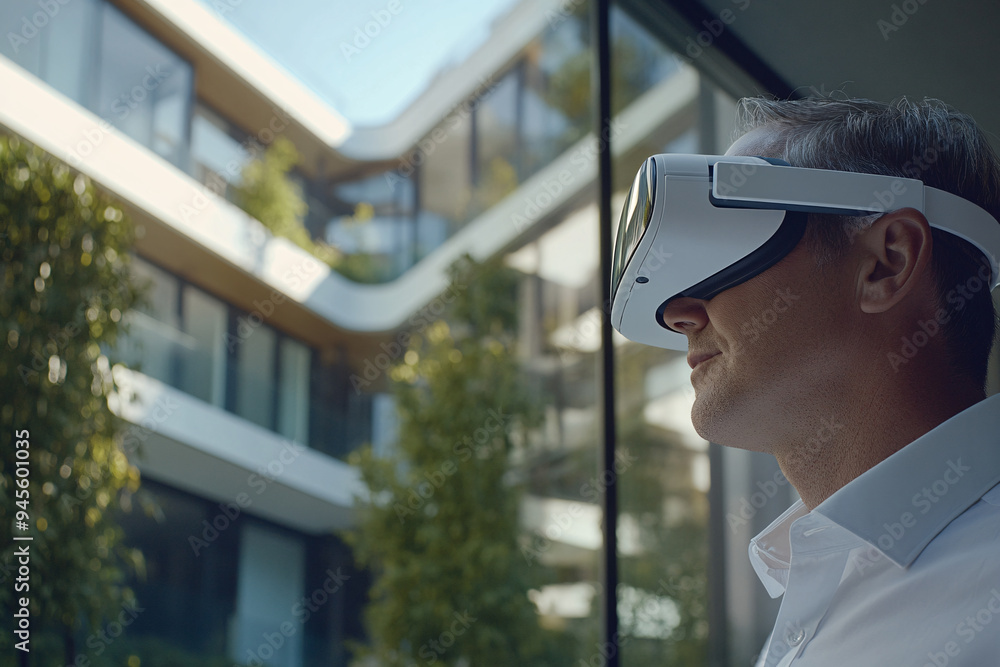 Architect in Metaverse: A visionary architect explores a sustainable building design in the metaverse using VR goggles, blurring the lines between reality and virtual reality. Architect in Metaverse: A visionary architect explores a sustainable building design in the metaverse using VR goggles, blurring the lines between reality and virtual reality.