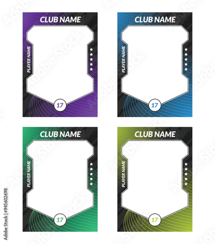 sports trading card, player photo frame template, game trading card for football, hockey and basketball, blank rectangle for photo frame, template eps 10.	