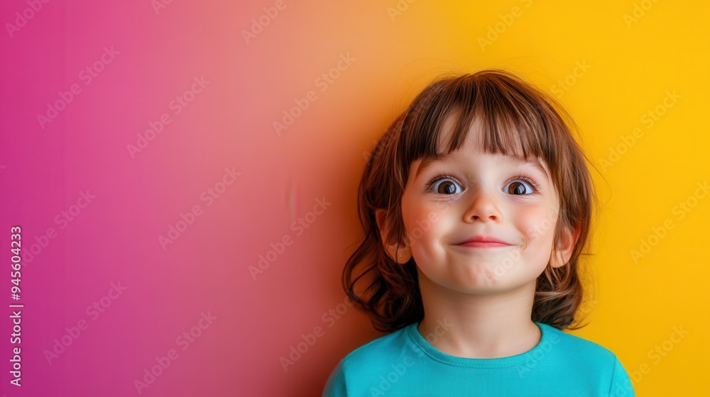 A child with curly brown hair beams with delight against a vibrant gradient backdrop, embodying youthful joy and curiosity. Generative AI A child with curly brown hair beams with delight against a vibrant gradient backdrop, embodying youthful joy and curiosity. Generative AI