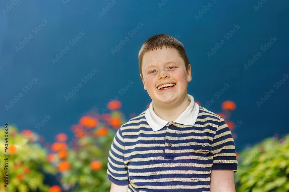 Smiling From Ear to Ear A teenage Down syndrome boy looking at the ...