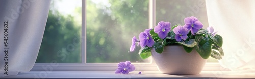 Wallpaper Mural 3D rendering of African Violets by a window Torontodigital.ca
