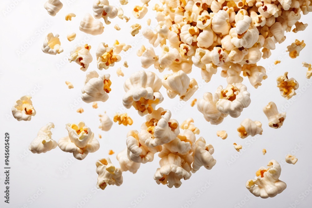 Falling popcorn on white background. Falling popcorn on white background.