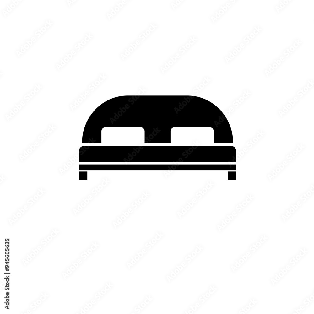 Double Hotel Room, Large Bed Solid Flat Vector Icon Isolated on White Background. Double Hotel Room, Large Bed Solid Flat Vector Icon Isolated on White Background.