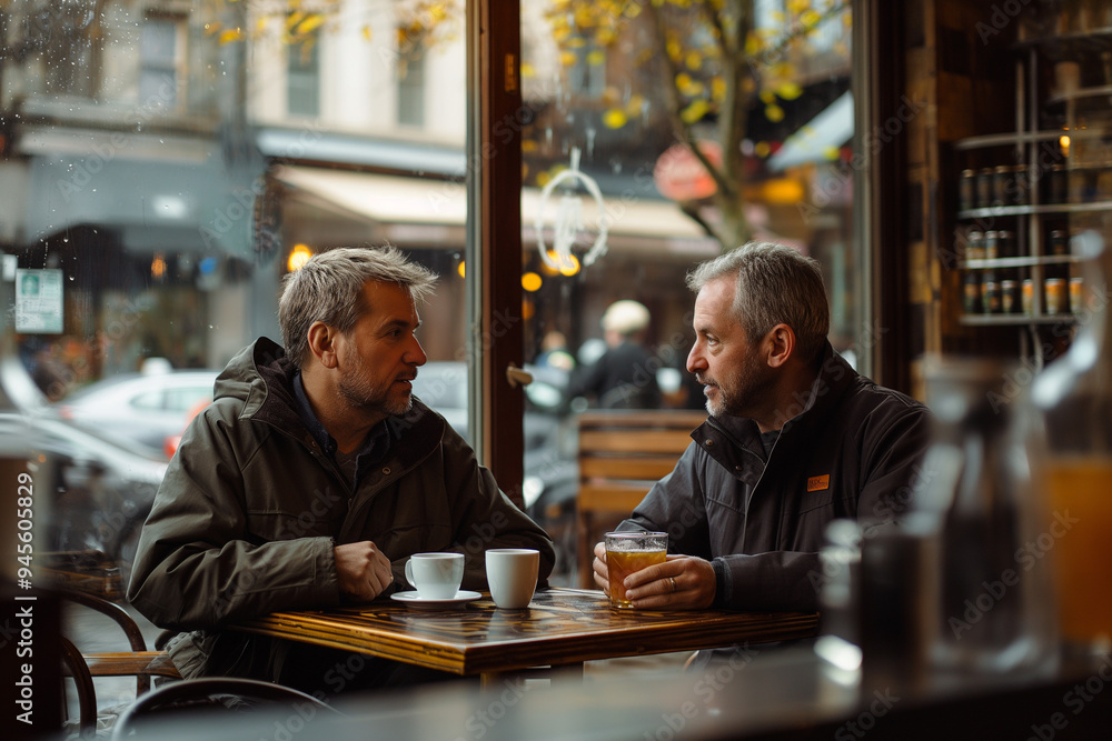 Two People Chatting in Cozy Cafe Setting Two People Chatting in Cozy Cafe Setting