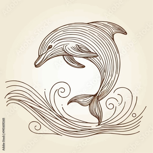 Elegant line art of a dolphin jumping out of waves 