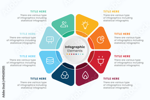 Minimal business circle infographic design template for cycling diagram. presentation and round chart. Business concept with 8 stages. Modern flat vector illustration for data visualization.