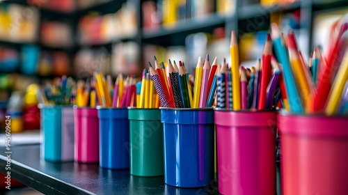 Colorful Pencils in Holders on a Black Table