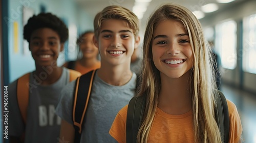 Wallpaper Mural Happy Diverse Teenagers Smiling in School Hallway Torontodigital.ca
