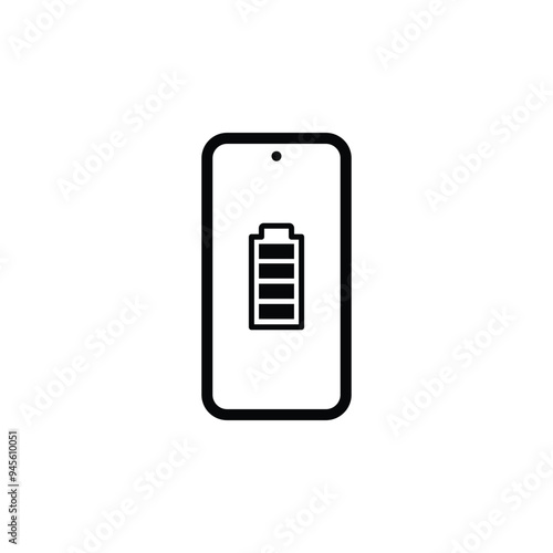 Phone Charging Icon with battery symbol outline black and white style 2
