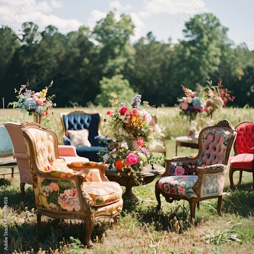 Whimsical Outdoor Wedding in a Meadow with Colorful Flower