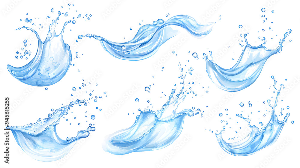 Set of Blue water swirl splash with little bubbles isolated on transparent background Set of Blue water swirl splash with little bubbles isolated on transparent background