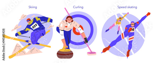 Winter Sports. Flat Vector Illustration