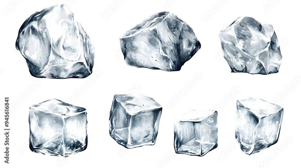 Naklejka premium Set of various of Ice cubes isolated on transparent background