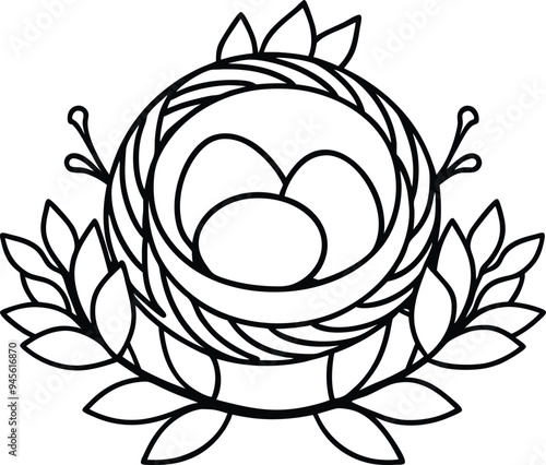 Nest with acorns line art for kids coloring book a simple and engaging design that encourages creativity and fun






