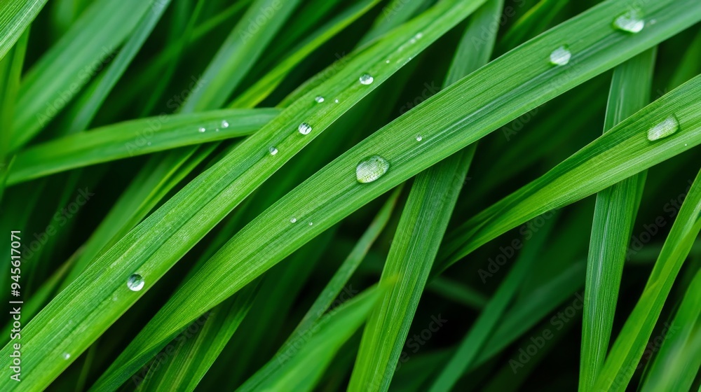 fresh green grass blades with dew drops - close up macro photography of lush nature background. fresh green grass blades with dew drops - close up macro photography of lush nature background.