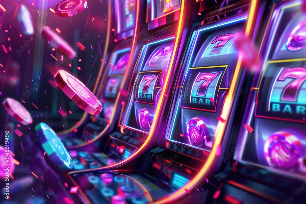 A slot machine spewing out chips, a symbol of winning in a casino A slot machine spewing out chips, a symbol of winning in a casino