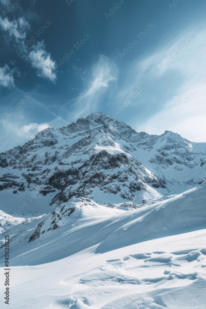 A person skiing down a snowy mountain, winter landscape A person skiing down a snowy mountain, winter landscape