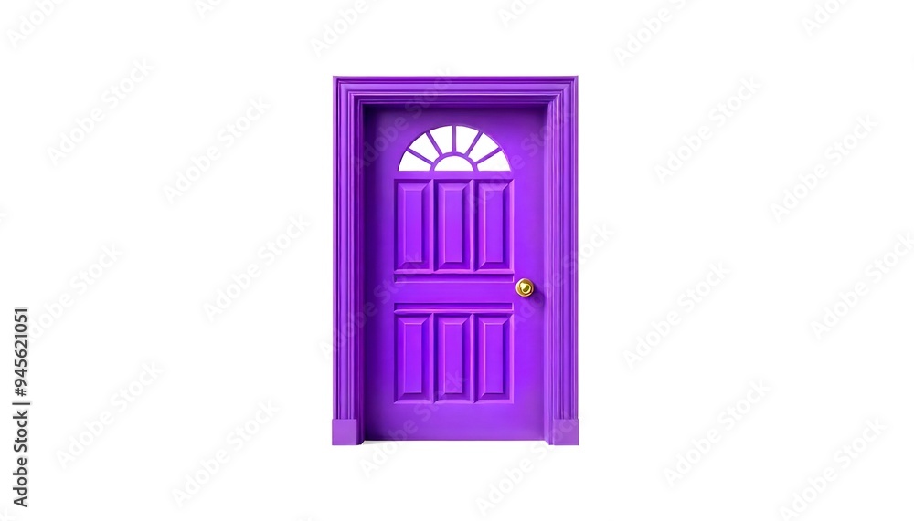 A purple front interior exterior wooden door isolated on a white background A purple front interior exterior wooden door isolated on a white background
