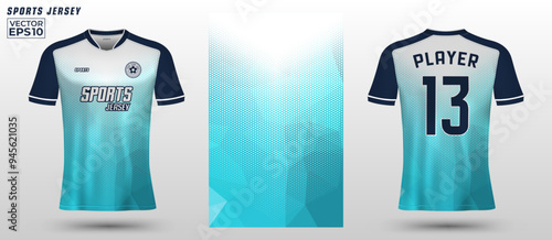 T-shirt sport jersey design template with abstract geometric halftone pattern background. Sport uniform in front view. Tshirt mock up for sport club. Vector Illustration