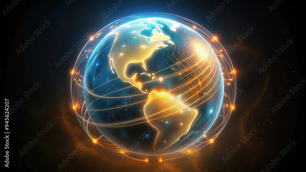 Obraz premium Illuminated Globe with Network Connections and Glowing Points