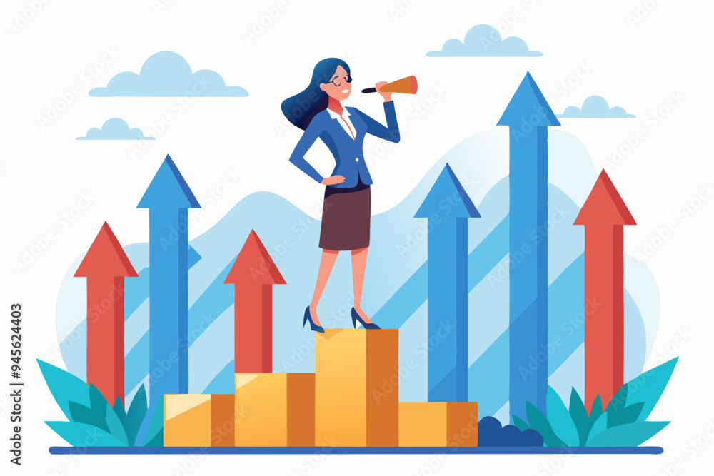 Searching for growth opportunity, vision to look and see future, challenge ahead or motivation to grow business concept, businesswoman on arrows look through binoculars to find business opportunity.
Searching for growth opportunity, vision to look and see future, challenge ahead or motivation to grow business concept, businesswoman on arrows look through binoculars to find business opportunity.