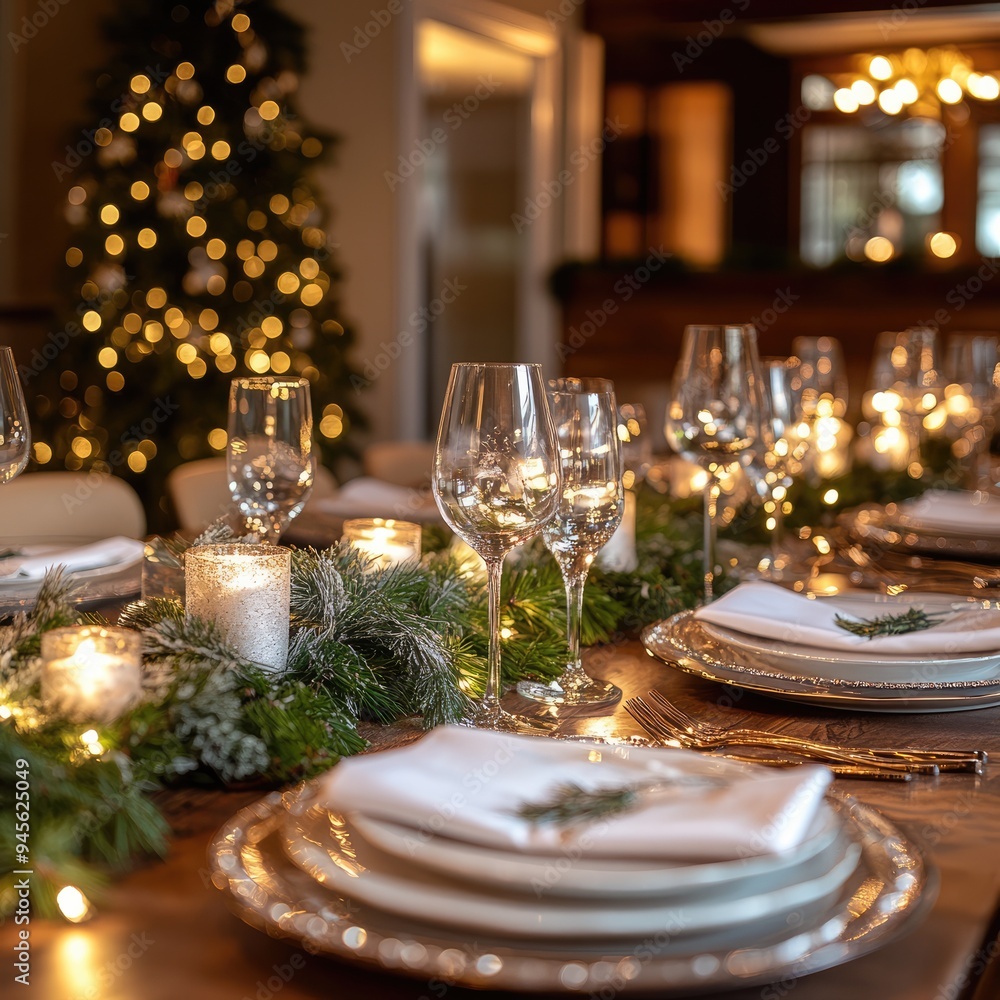 Beautifully set table ready for christmas party Beautifully set table ready for christmas party